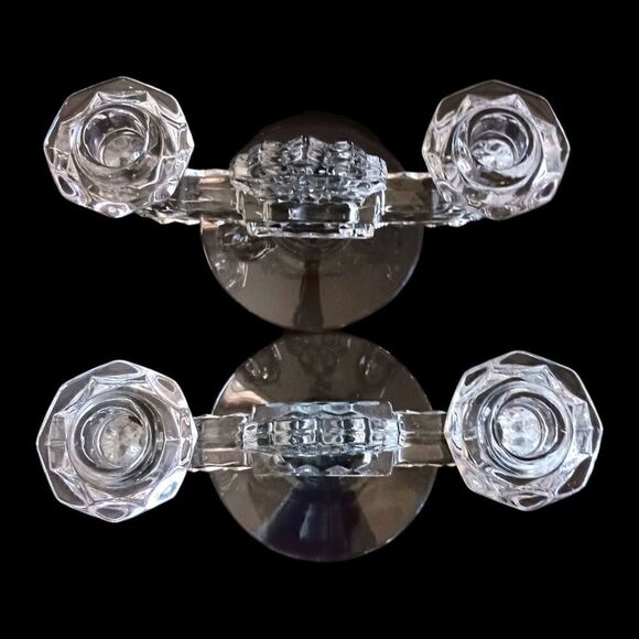 Fostoria American Clear Candlesticks Glass Double Holders Vintage Art Deco Pair. - Picture 15 of 16